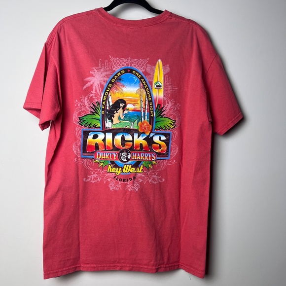 Gildan Rick’s Durty Harry’s Key West Florida Bar Shirt Short Sleeve Pink/Red Lrg - Picture 6 of 7